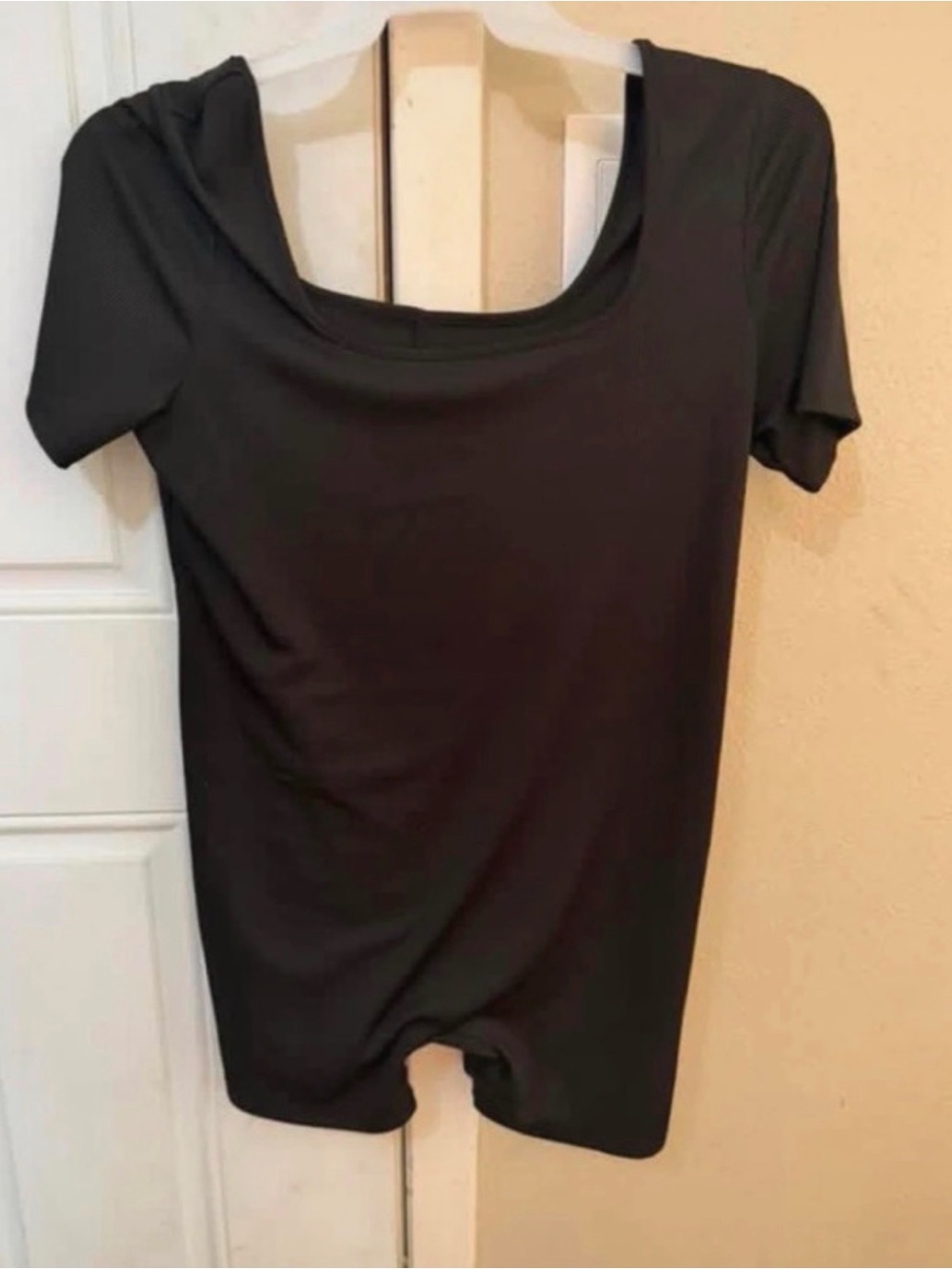 Black Ribbed Romper with Swoop Neck